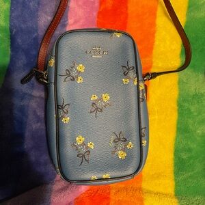Coach North/South Blue Floral phone Crossbody Bag